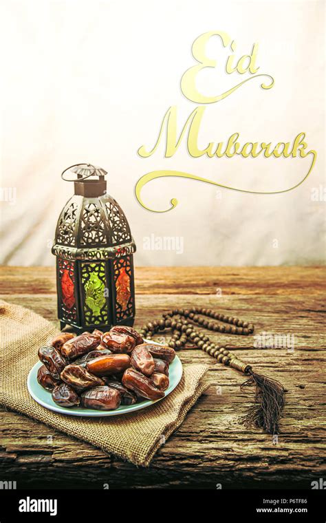 Eid Mubarak With Date Palm Fruit Or Kurma Ramadan Food Image