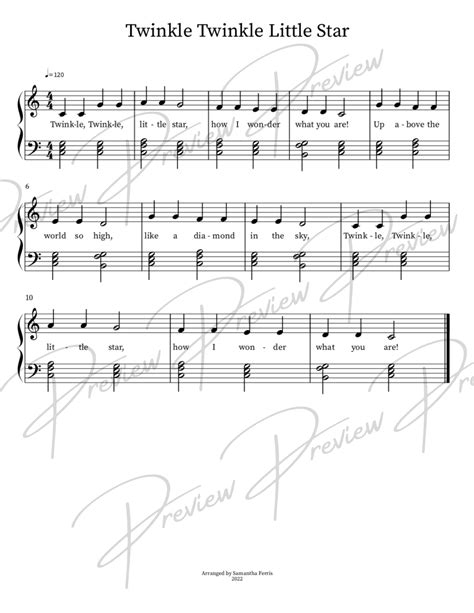 Twinkle Twinkle Little Star Piano Sheet Music (Instant Download) - Etsy