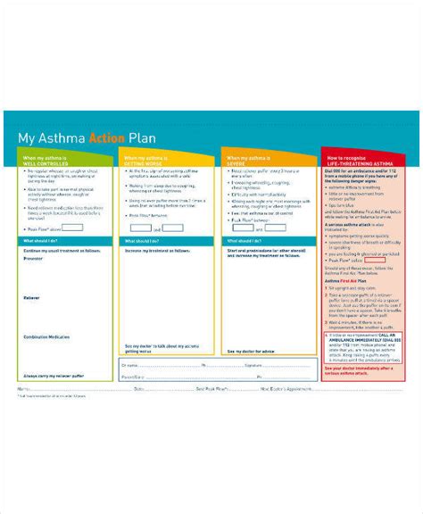 asthma action plan templates
