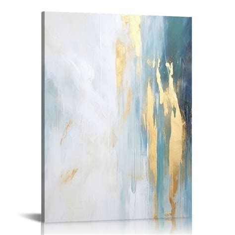 Nawypu Framed Abstract Wall Art With Gold Foil Grey Blue Canvas