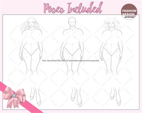 Plus Size Fashion Figure Curvy Croqui Templates 6 Poses Etsy