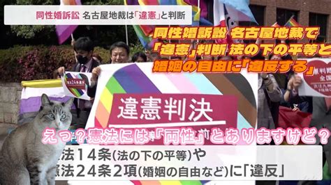 【にゃんこはゆっくり語りたい（時事系）】同性婚訴訟 名古屋地裁で「違憲」判断 法の下の平等と婚姻の自由に「違反する」／20230603