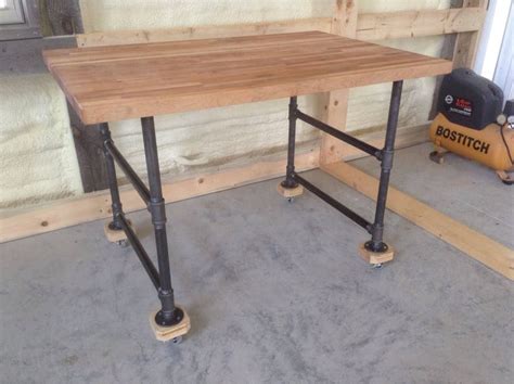 Industrial Black Pipe Leg Rolling Island Butcher Block Top Etsy