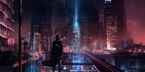 Cyberpunk Skyscraper Glowing Futuristic City Futuristic Silhouette