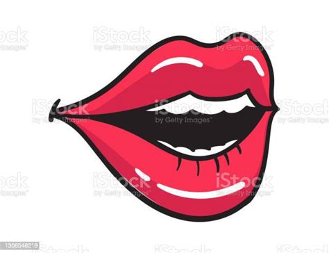 Comic Female Red Lips Sticker Women Mouth With Lipstick In Vintage Comic Style Rop Art Retro