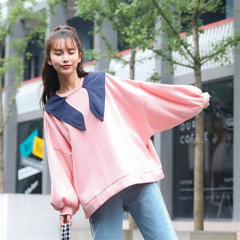 Loose Casual Long Sleeve Sweatshirt Female Korean Kawaii Cute Womens