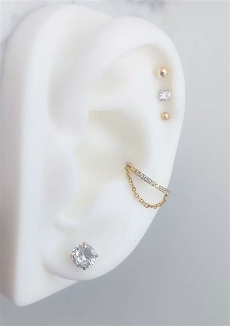 ASTM F136 Gem Hoop With Chain Conch Hoop Conch Earring Conch Clicker