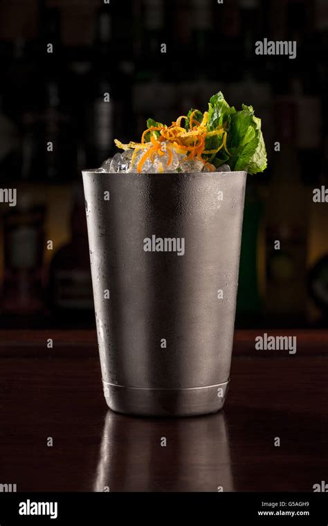 Georgia Mint Julep Cocktail Served In Metallic Traditional Cup Stock