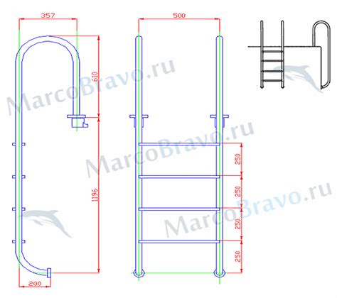 Лестница 4 ступени (у.б.) Flexinox WALL AISI-316 (87131140) | MarcoBravo