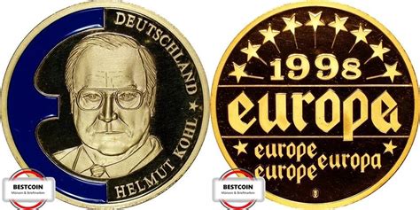 BRD 1998 Europa Medaille Helmut Kohl vergoldet PP berührt MA Shops