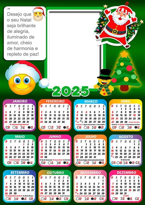 Calendário 2025 Mensagem Natal Repleto de Paz em PNG Arte Digital