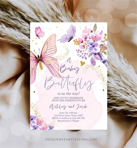 Editable Butterfly Baby Shower Invitation Purple Butterfly On Etsy