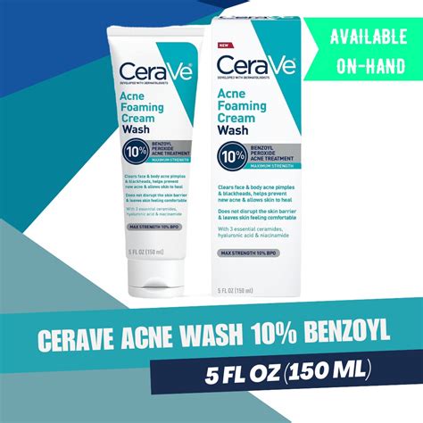 Cerave Acne Foaming Cream Wash 10 Benzoyl 150ml Beauty And Personal