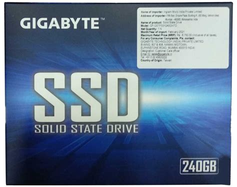 Gigabyte 240GB Solid State Drive, Model Name/Number: GP-GSTFS31240GNTD ...