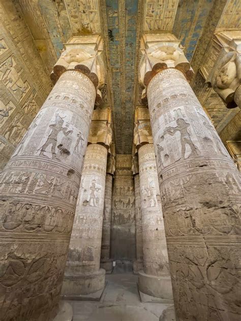 Columns inside the Hypostyle Hall, Temple of Hathor, Dendera Temple ...