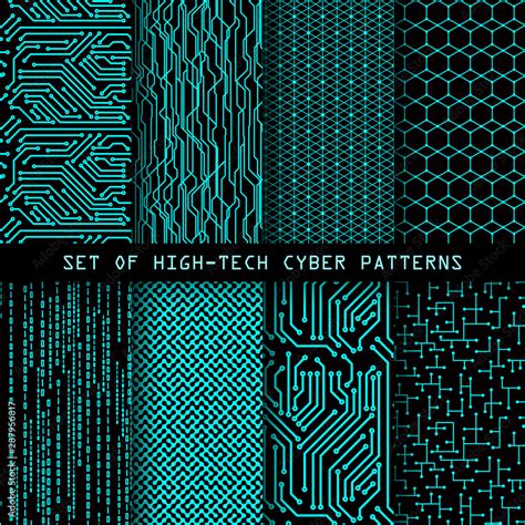 Set Of Seamless Cyber Patterns Circuit Board Texture Digital High