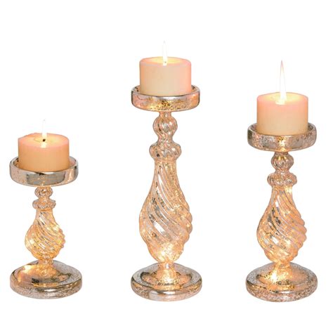 Set Of 3 Gold LED Fancy Pillar Candle Holders Christmas Decor 12