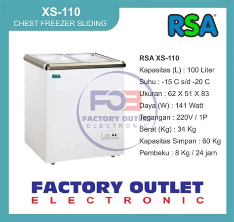 RSA XS 110 CHEST FREEZER BOX SLIDING 100 L ONLY JABODETABEK Lazada