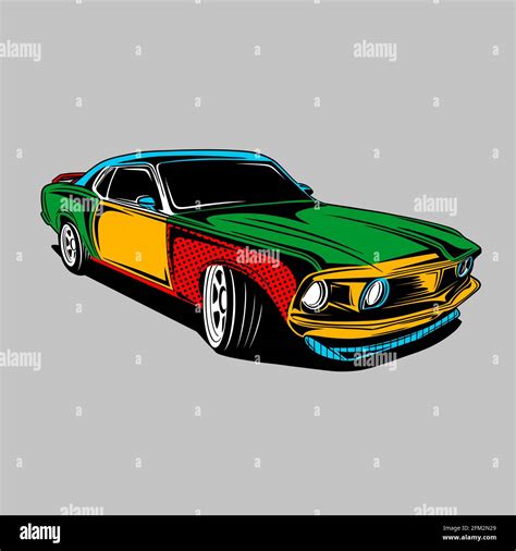 Pop art Colorful cars. Hand-drawn Illustration. Bright retro cover ...