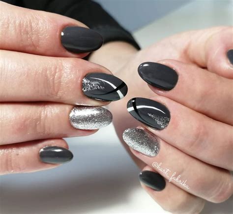 Grey Gel Nails Dark Color Nails Blue And Silver Nails Black Ombre