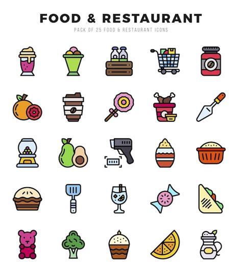 Colección de iconos de color lineal de alimentos y restaurantes 25