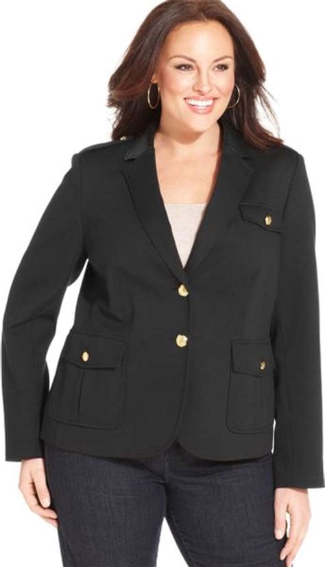 Jones New York Signature Plus Size Faux Leather Trim Blazer In Black Lyst