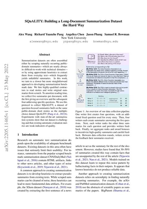 SQuALITY Building A Long Document Summarization Dataset The Hard Way