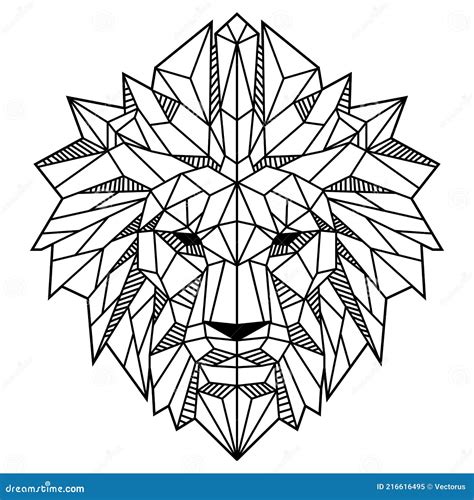 Abstract Low Polygon Lion Head Black And White Vector Illustration