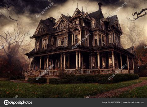 Halloween American Victorian Spooky House Digital Art Background Stock ...