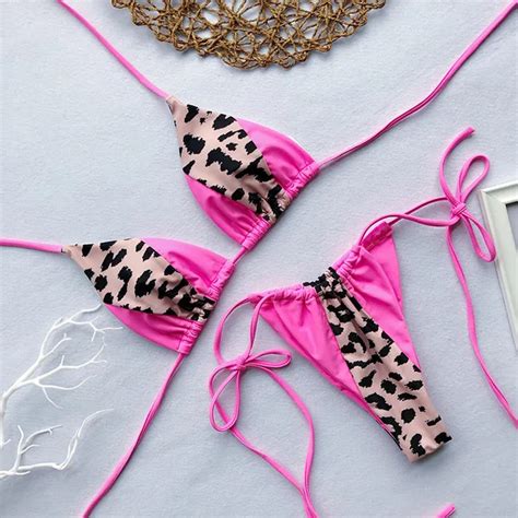 Rivertrip Leopard Printing Bikini String Swimwear Women High Cut