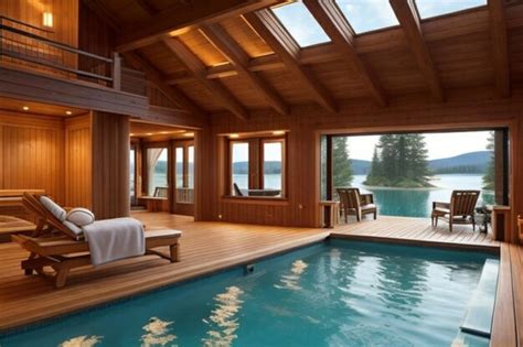 Premium AI Image A Luxurious Spa Retreat With A Sauna Steam Room And A Hot Tub Overlooking A