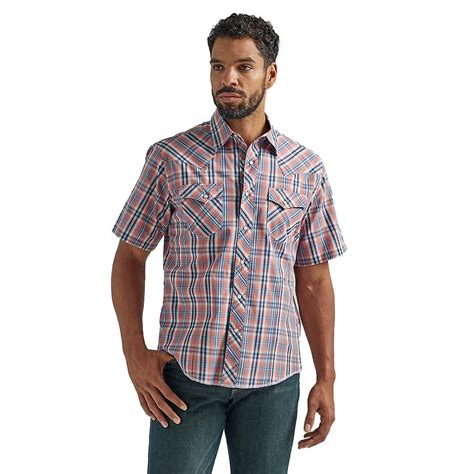 Wrangler Mens Short Sleeve Wrangler Fashion Snap Shirt