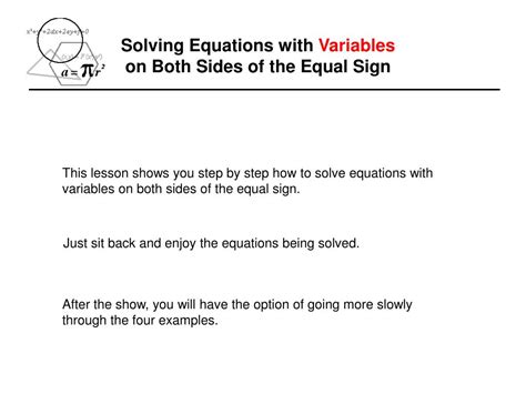 Ppt Solving Equations With Variables On Both Sides Of The Equal Sign