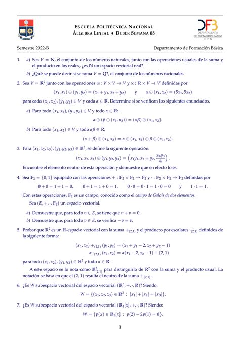 Algebra Ejercicios B Escuela Polit Cnica Nacional Lgebra Lineal