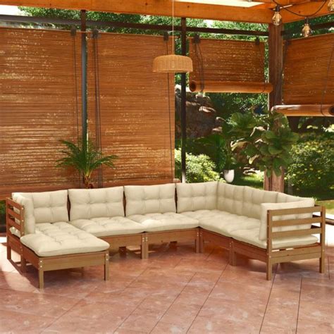 Pcs Conjunto Lounge Jardim Almofad Es Pinho Maci O Castanho Mel