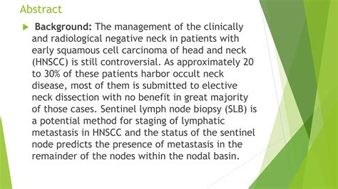 Sentinel Lymph Node Biopsy Vs Elective Neck Dissection In Patients