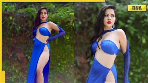 Urfi Javed Shares Bold Photos In Blue Outfit Featuring Thigh High Slit