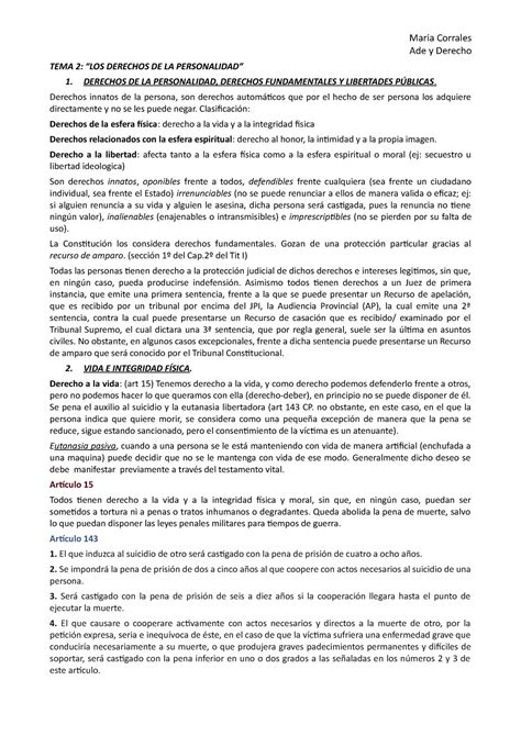 Tema Derecho De La Persona Ade Y Derecho Tema Los Derechos De