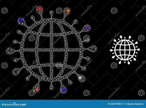 Icono Del Coronavirus Global De Malla Brillante Con Manchas De Luz De