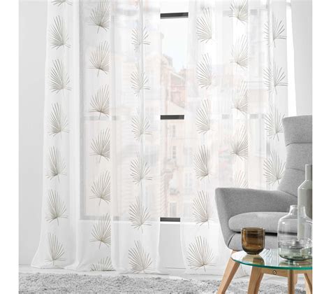 Voilage Grande Hauteur 140 X 280 Cm Voile Sablé Brodé Palmaris Beige