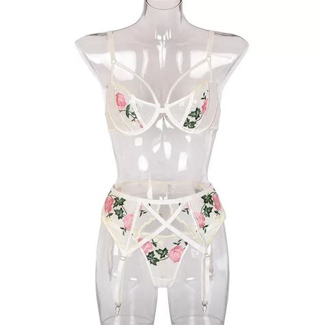 Floral Embroidered Lace Lingerie Set Etsy