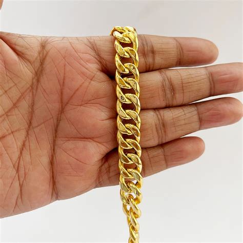 Fine Jewelry Kt Real Solid Yellow Gold Miami Cuban Link Chain Men S