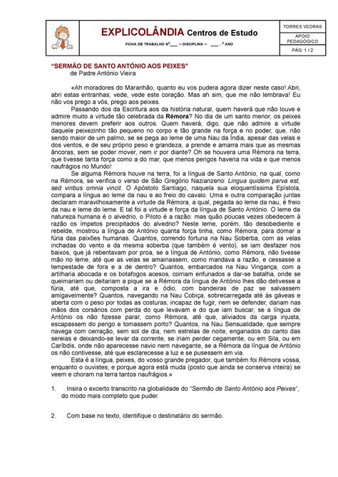 PORT11 Ficha Trabalho Sermão Siga nos em Site explicolandia