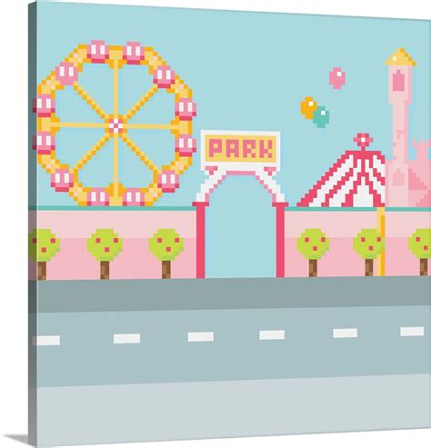 Amusement Park Pixel Illustration Wall Art, Canvas Prints, Framed ...