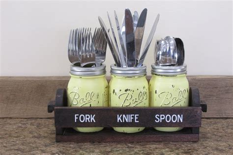 Mason Jar Utensil Holder Kitchen Organizer Mason Jar Set Etsy Diy