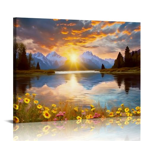 COMIO Nature Mountain Wall Art For Living Room National Park Sunflower