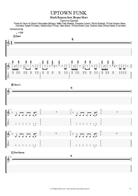 Uptown Funk Tab By Mark Ronson Guitar Pro Full Score Mysongbook