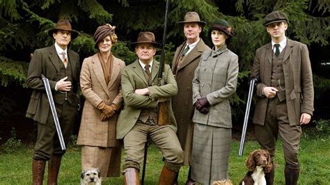 The Characters On Downton Abbey In Hunting Tweed Wedding Clothes For