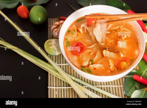 Tom Yum Gai or spicy tom yum soup with chicken - Authentic Thai style ...