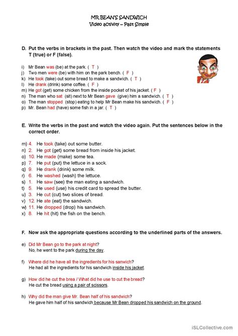 Mr Bean S Sandwich Video Or Movi English ESL Worksheets Pdf Doc